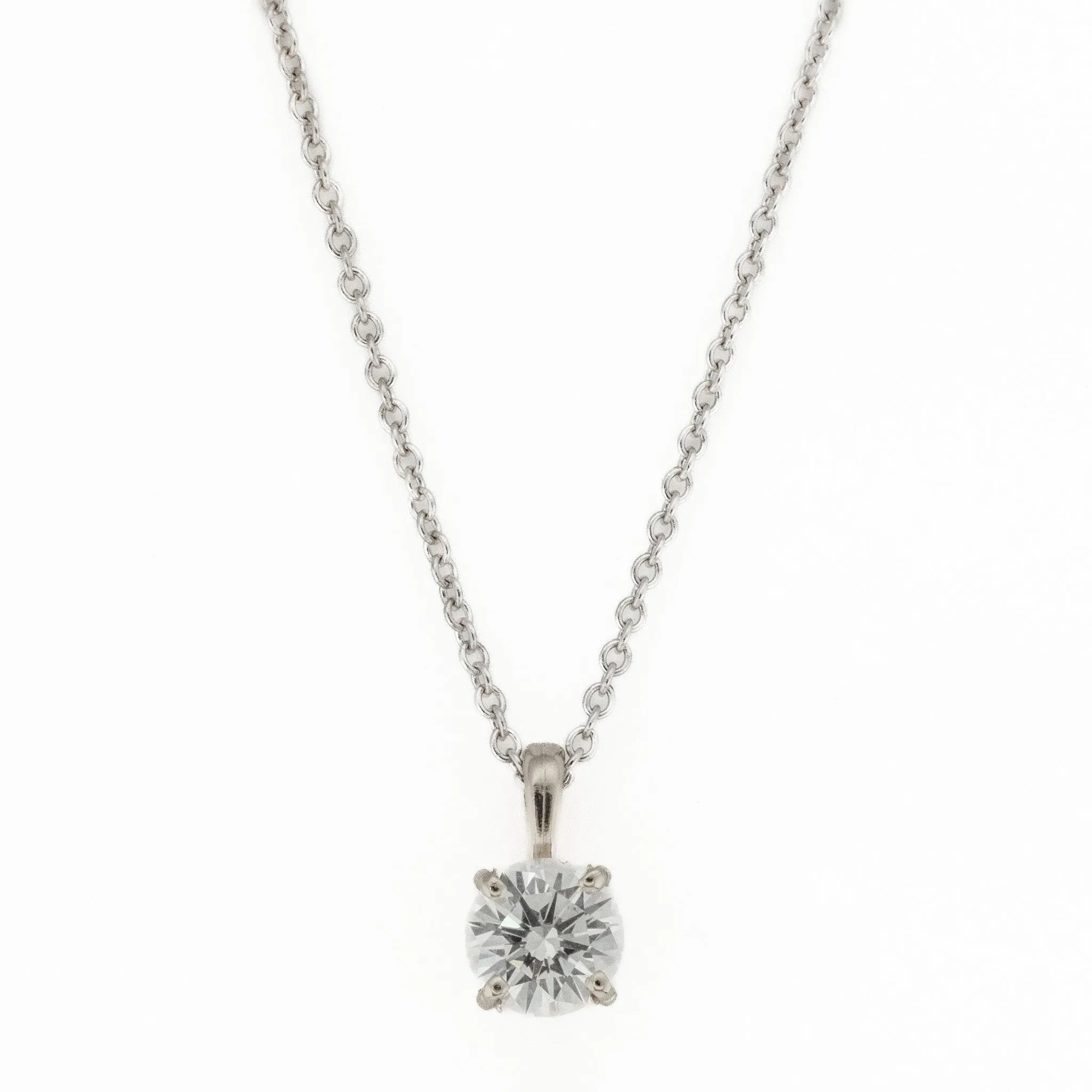 0.60ctw Round Brilliant Diamond Solitaire Pendant with 16" Fine Chain in 14K White Gold