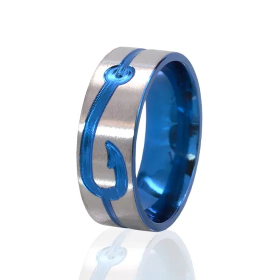 10 mm Blue Anodized Ring, Aerospace Grade Titanium, Fish Hook Ring