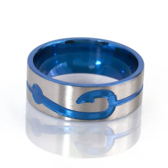 10 mm Blue Anodized Ring, Aerospace Grade Titanium, Fish Hook Ring