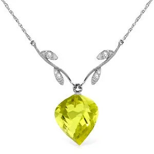 10.77 Carat 14K Solid White Gold Citrineon Charm Lemon Quartz Diamond Necklace