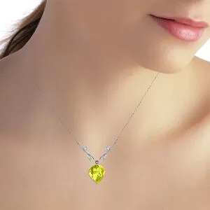 10.77 Carat 14K Solid White Gold Citrineon Charm Lemon Quartz Diamond Necklace