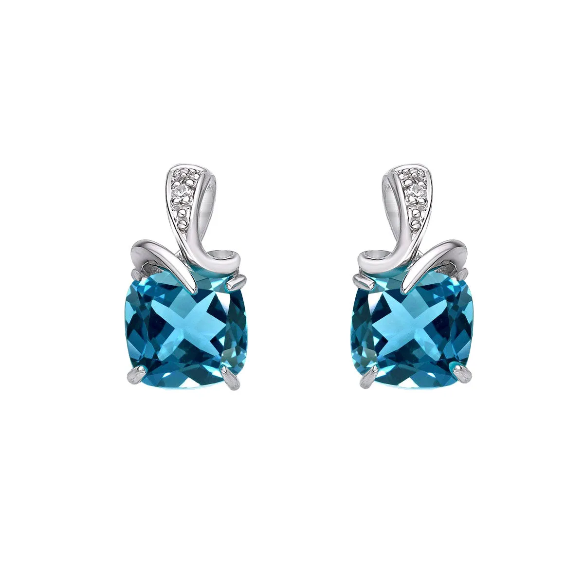 10k White Gold Blue Topaz and Diamond Studs