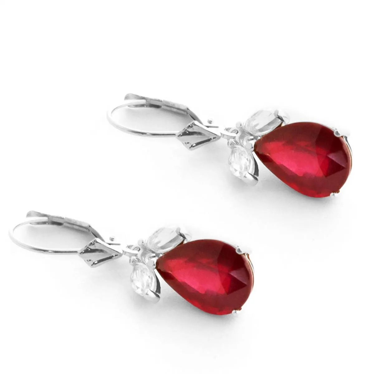 11 Carat 14K Solid White Gold Leverback Earrings Ruby White Topaz