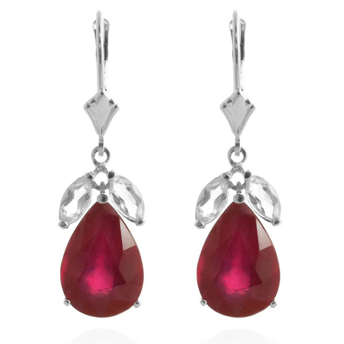 11 Carat 14K Solid White Gold Leverback Earrings Ruby White Topaz