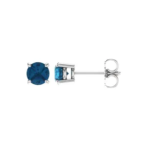 1.2 Carat, 5mm Round London Blue Topaz Stud Earrings in 14k White Gold