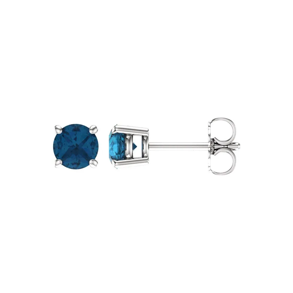 1.2 Carat, 5mm Round London Blue Topaz Stud Earrings in 14k White Gold