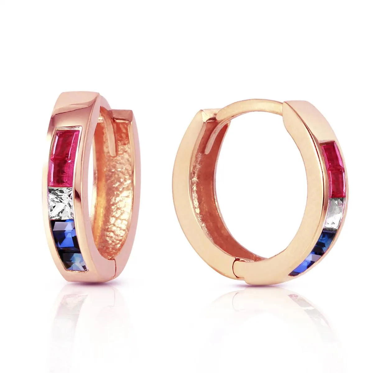 1.28 Carat 14K Solid Rose Gold Hoop Earrings Natural Multi Gemstones