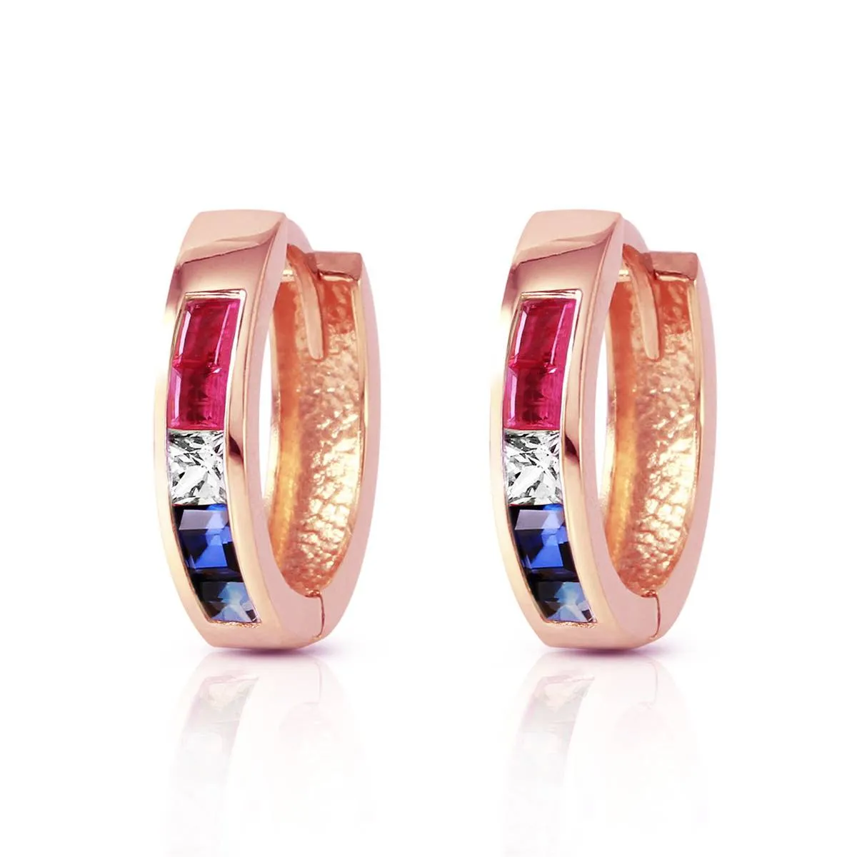 1.28 Carat 14K Solid Rose Gold Hoop Earrings Natural Multi Gemstones