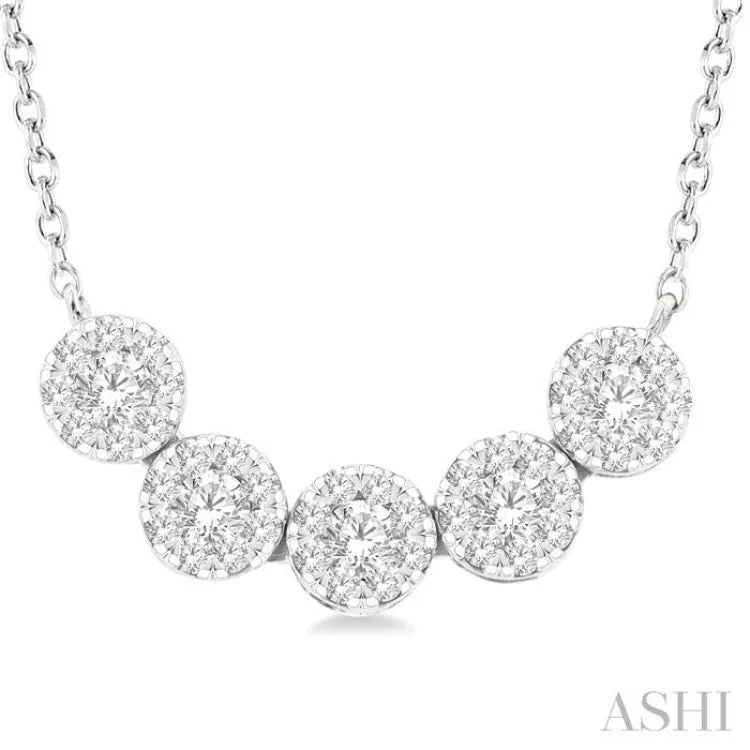 1/3 ctw 5-Stone Circular Mount Lovebright Round Cut Diamond Necklace in 14K White Gold