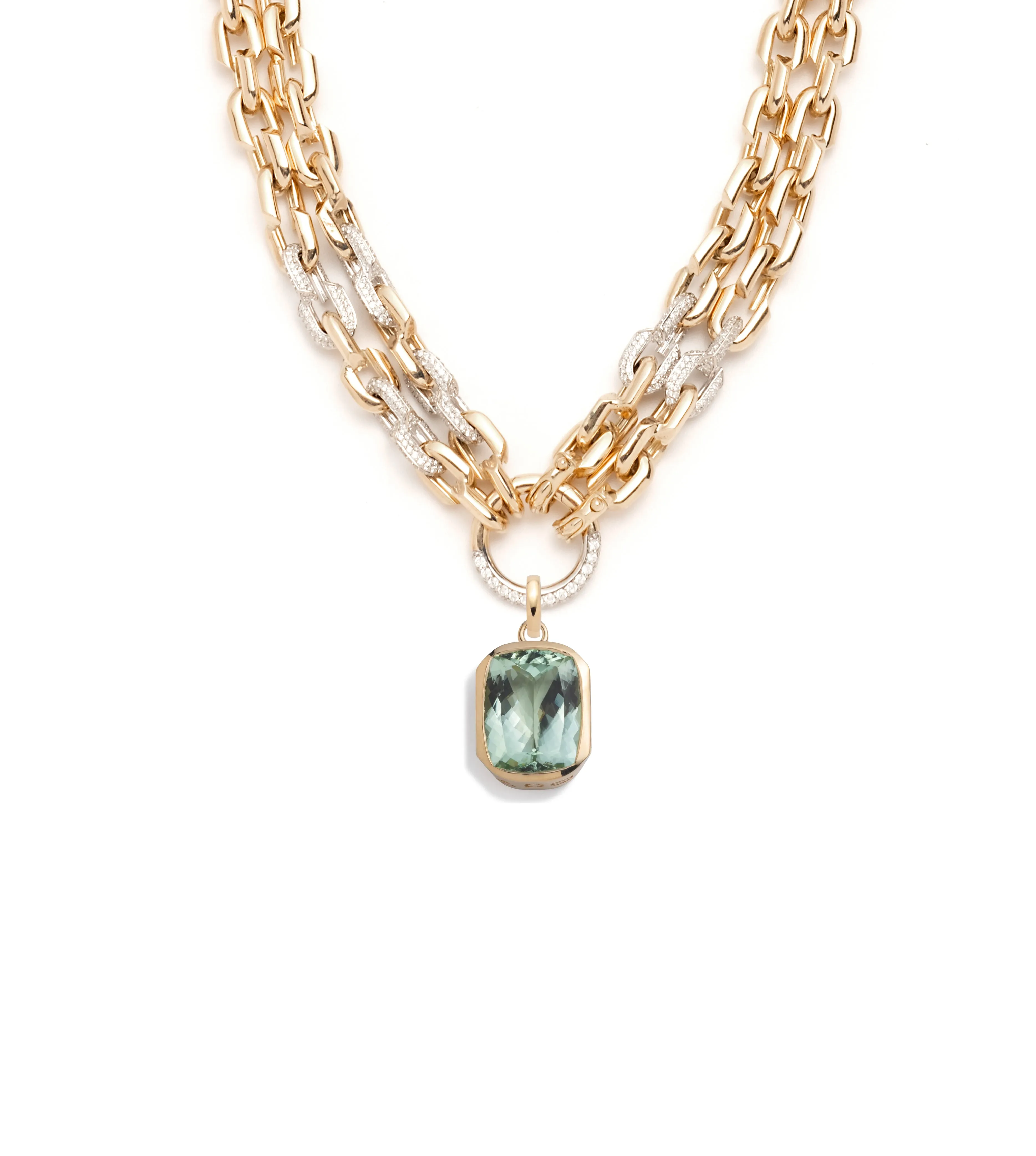 14.35ct Green Tourmaline : One-of-a-Kind Pave Diamond Strong Hearts Multi-Strand Necklace