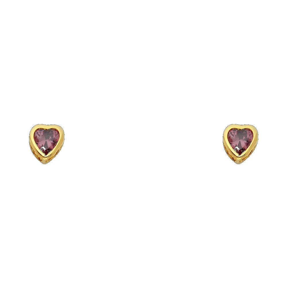 14K 4MM HEART CZ BIRTH STONE STUD EARRINGS