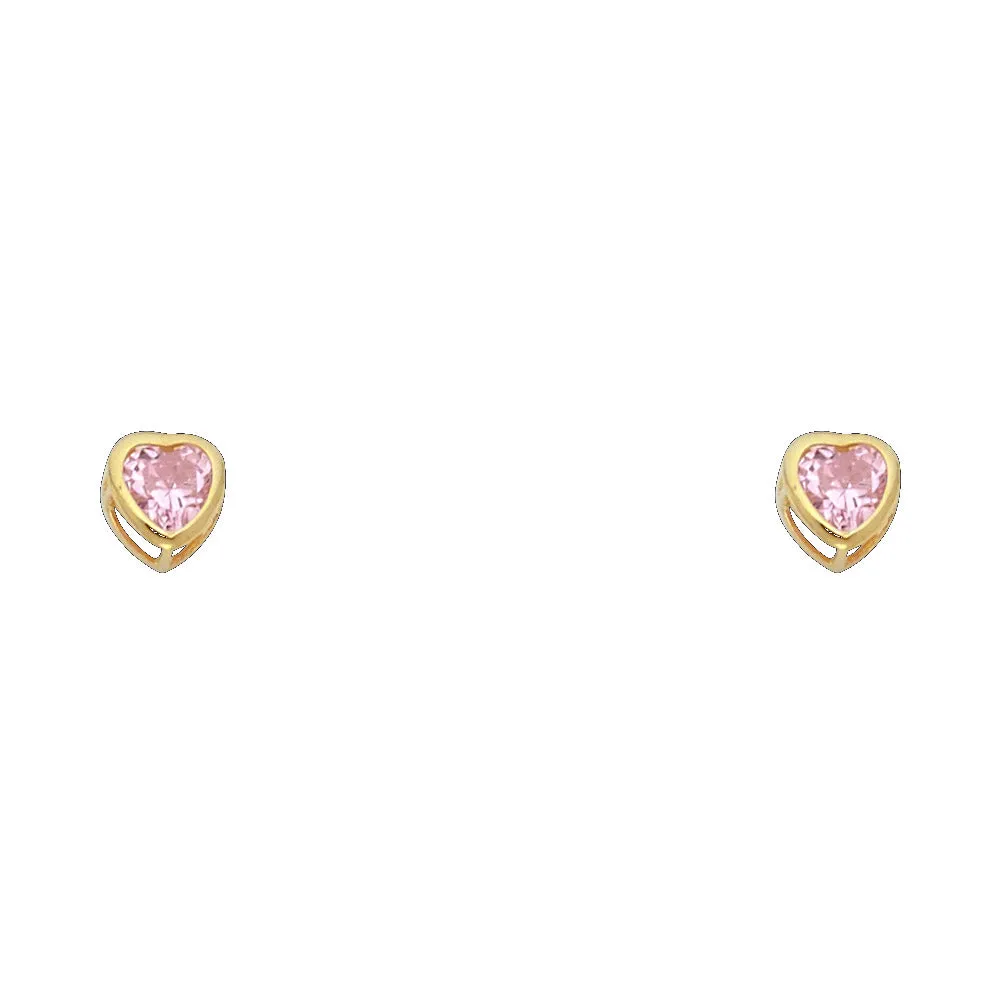 14K 4MM HEART CZ BIRTH STONE STUD EARRINGS