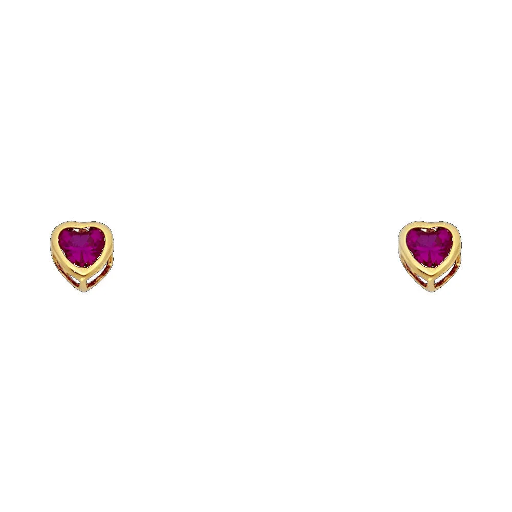 14K 4MM HEART CZ BIRTH STONE STUD EARRINGS