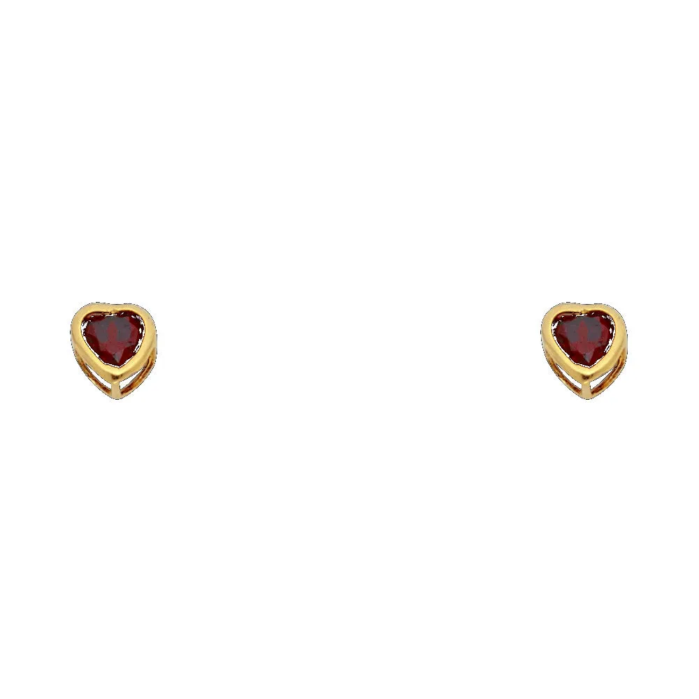 14K 4MM HEART CZ BIRTH STONE STUD EARRINGS