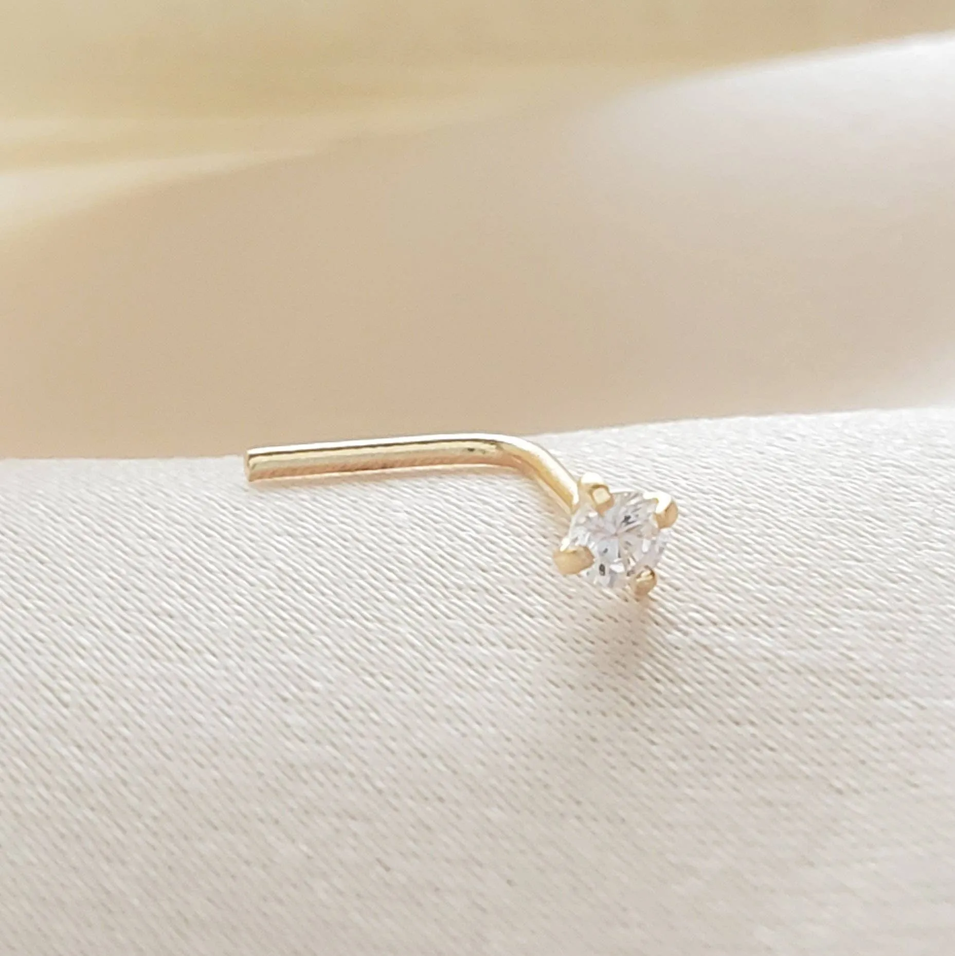 14K Gold & Diamond CZ Nose Stud