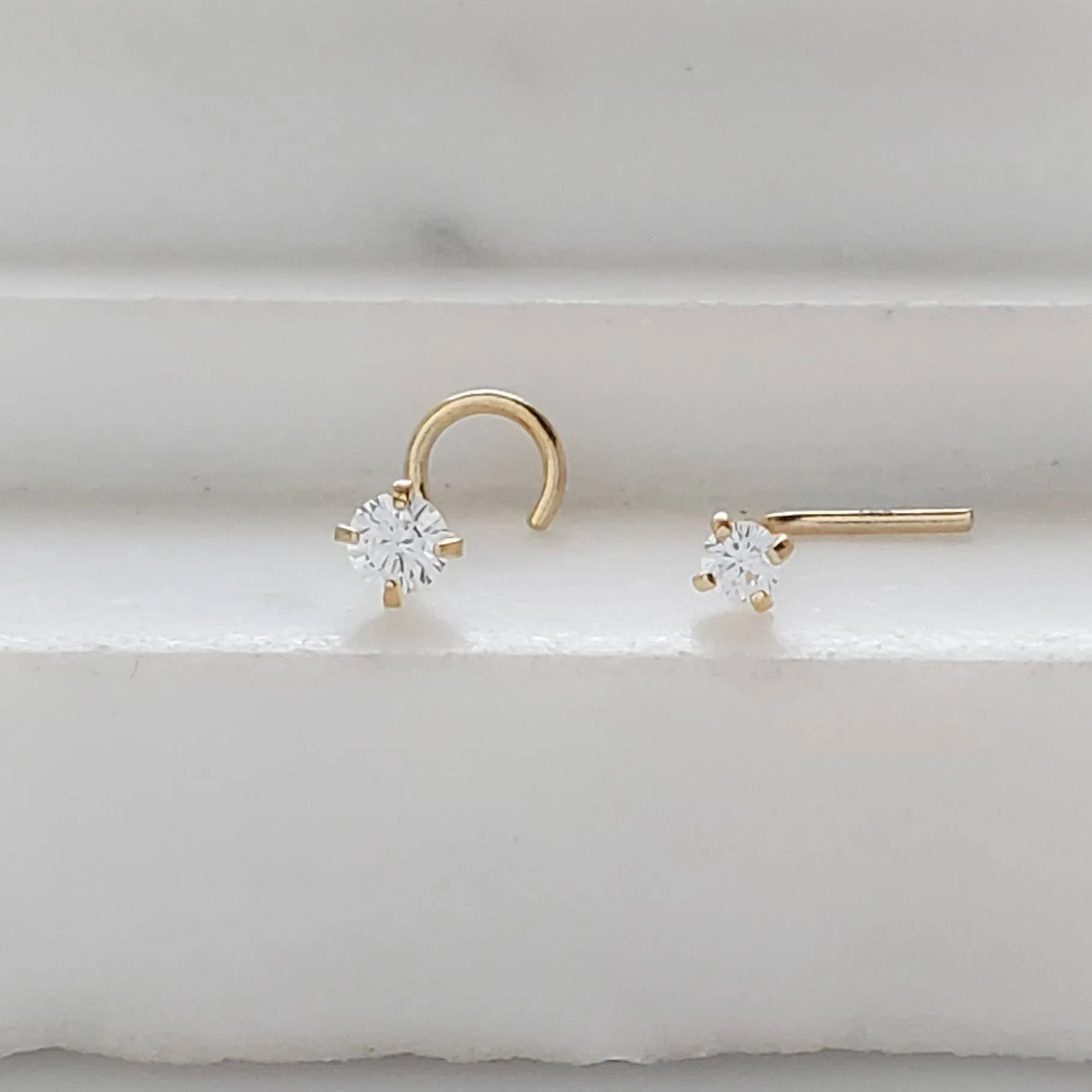 14K Gold & Diamond CZ Nose Stud