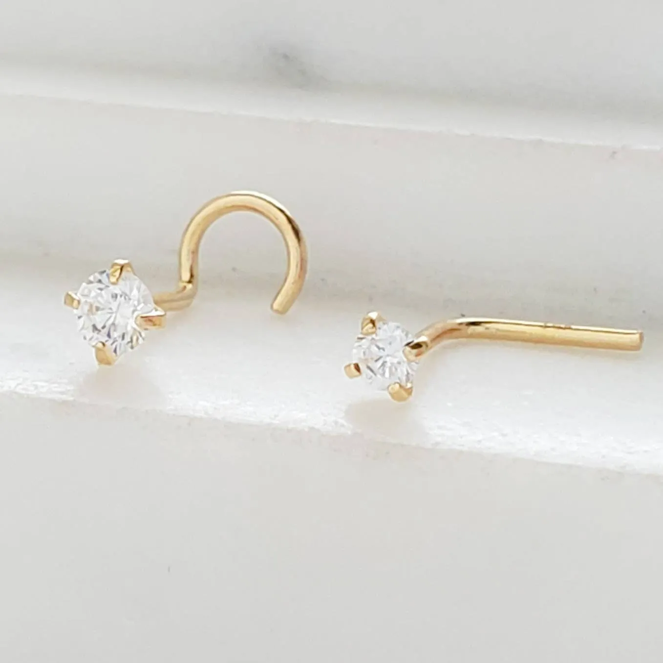 14K Gold & Diamond CZ Nose Stud