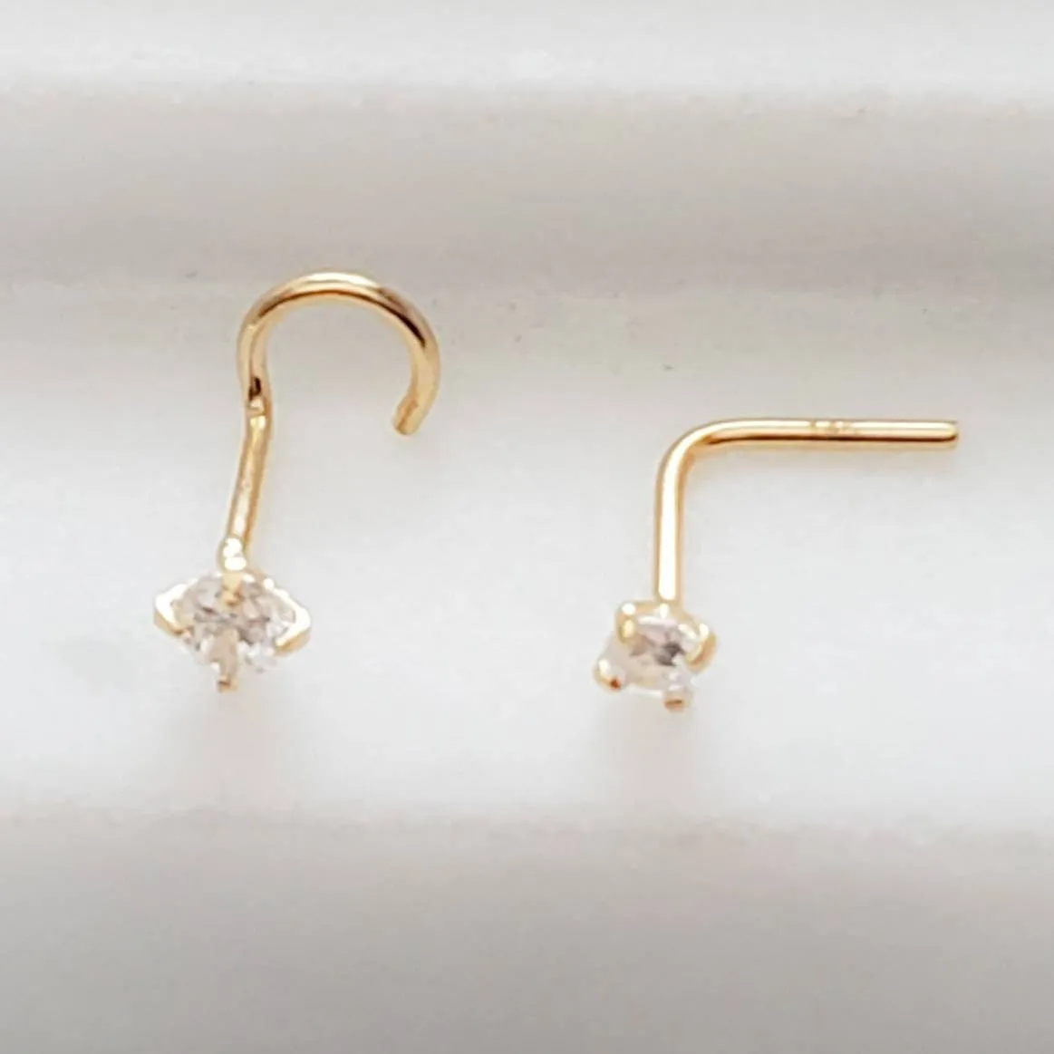 14K Gold & Diamond CZ Nose Stud