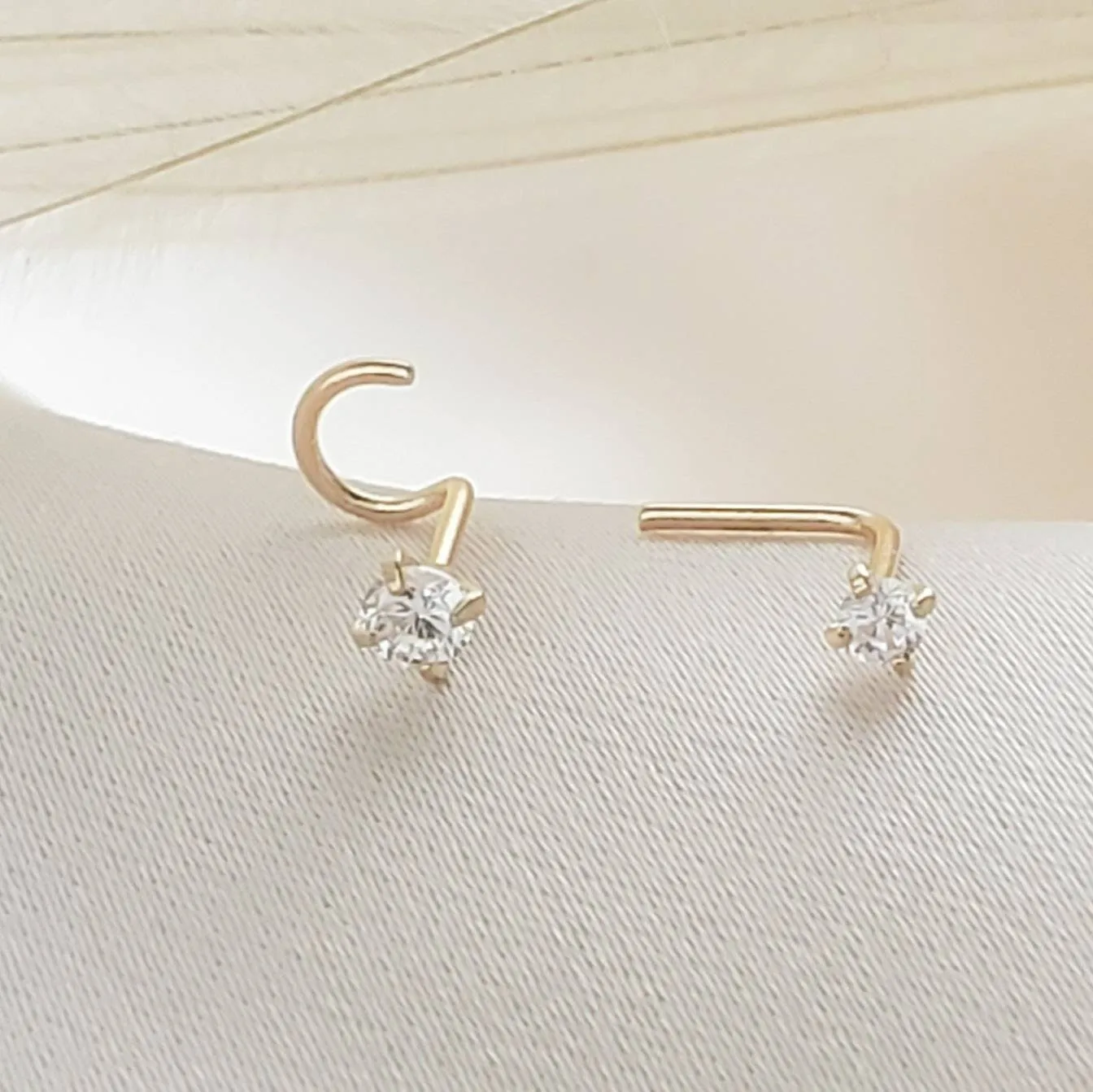 14K Gold & Diamond CZ Nose Stud