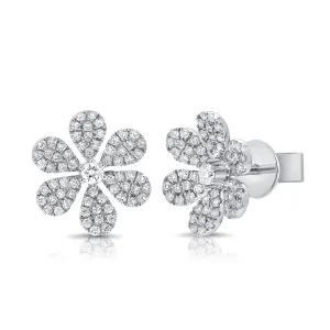 14K Gold & Diamond Flower Stud Earrings - 1.35ct