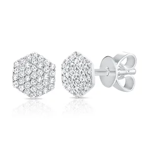 14k Gold & Diamond Hexagon Stud Earrings- 0.16 ct.