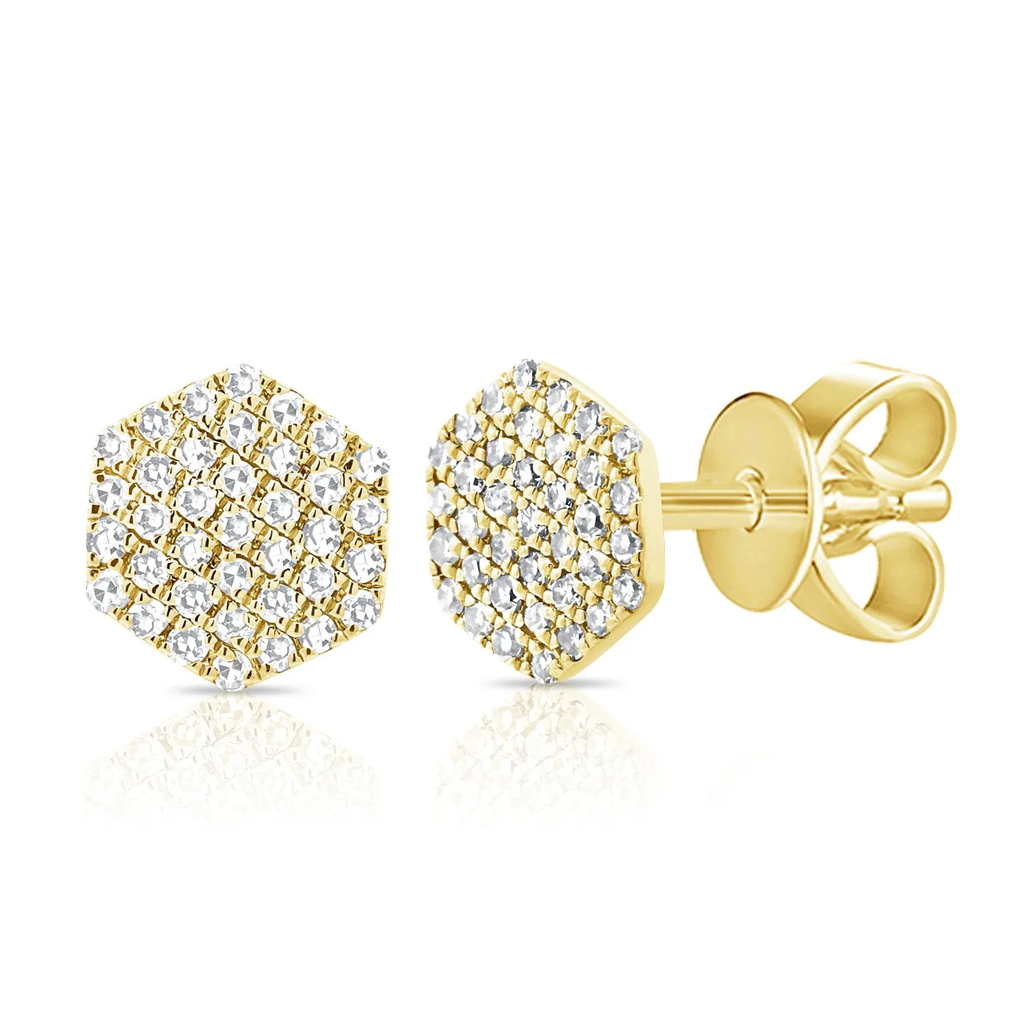 14k Gold & Diamond Hexagon Stud Earrings- 0.16 ct.