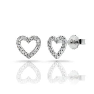 14k Gold & Diamond Open Heart Stud Earrings - 0.11ct