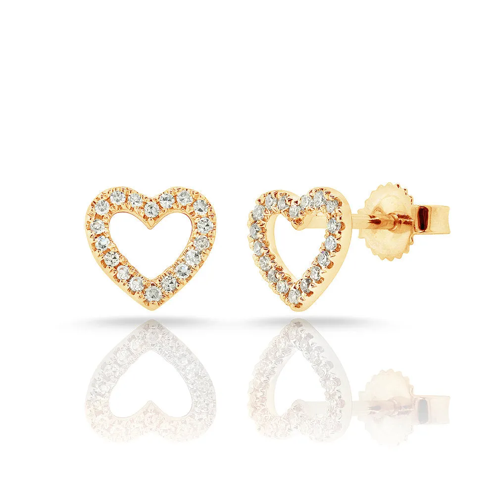 14k Gold & Diamond Open Heart Stud Earrings - 0.11ct