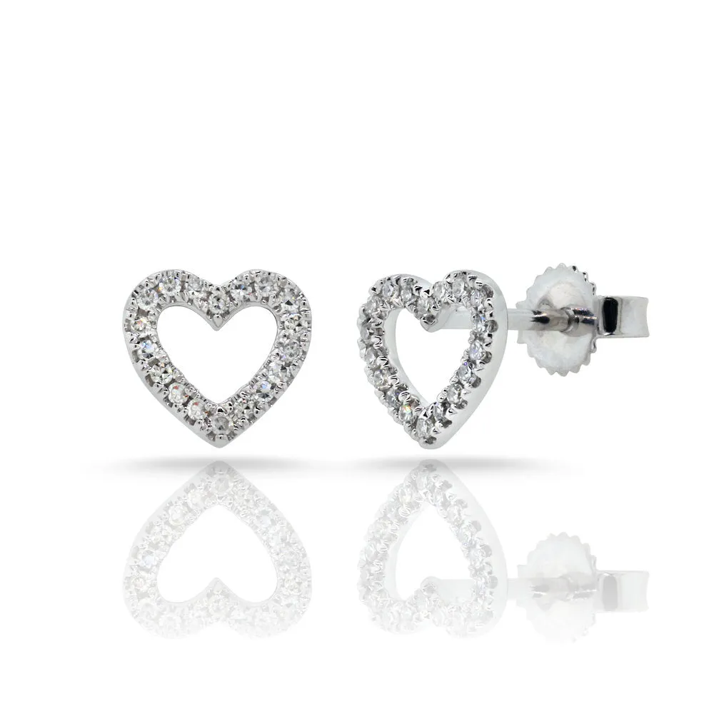 14k Gold & Diamond Open Heart Stud Earrings - 0.11ct