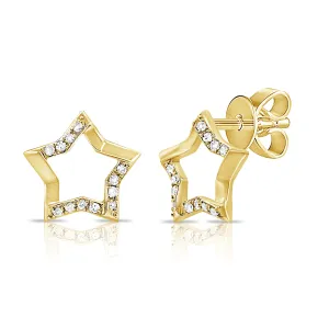 14k Gold & Diamond Star Earrings - 0.06ct