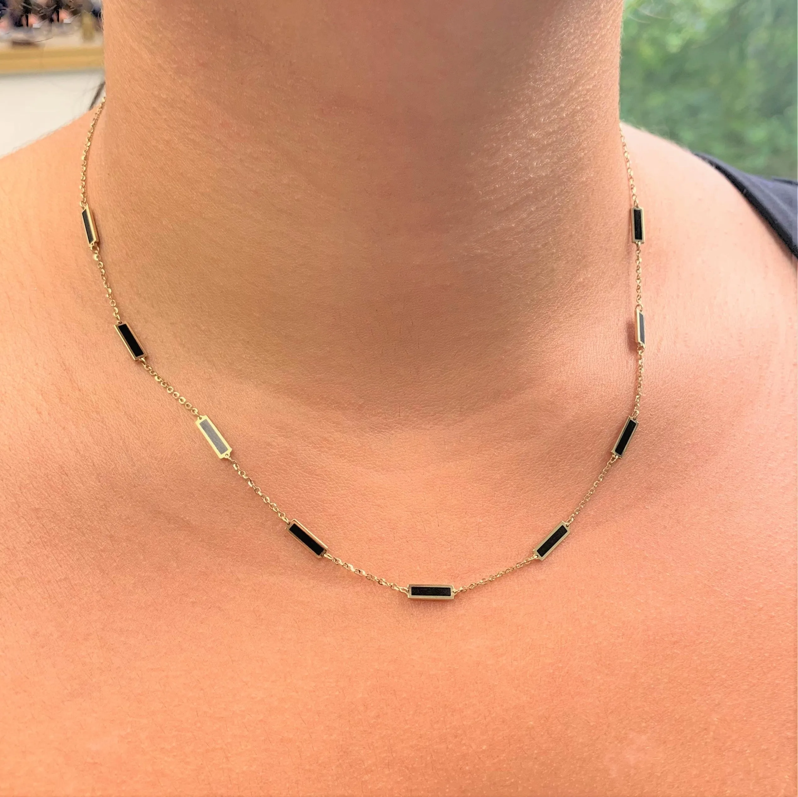 14k Gold & Onyx Station Necklace