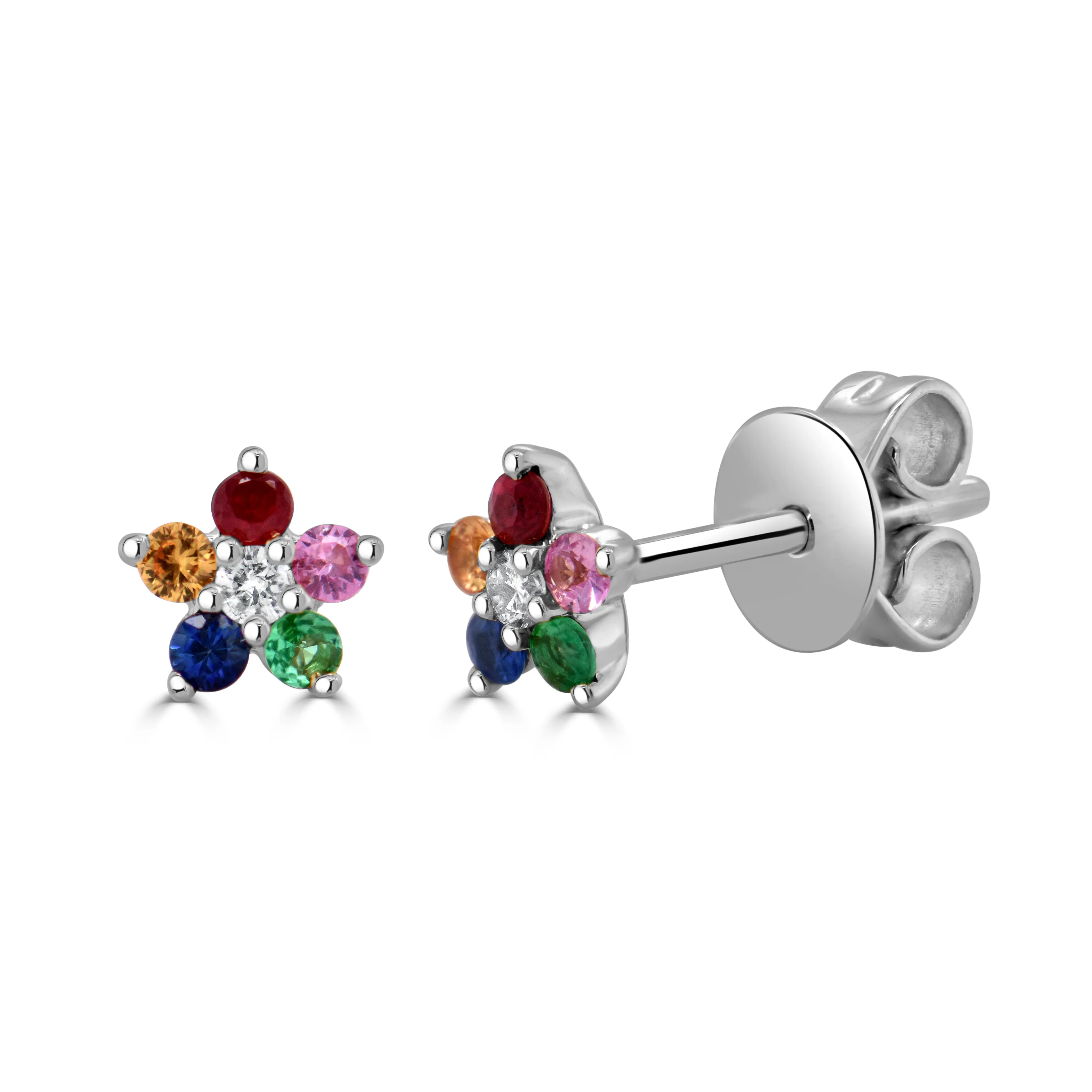 14k Gold & Rainbow Sapphire Flower Studs