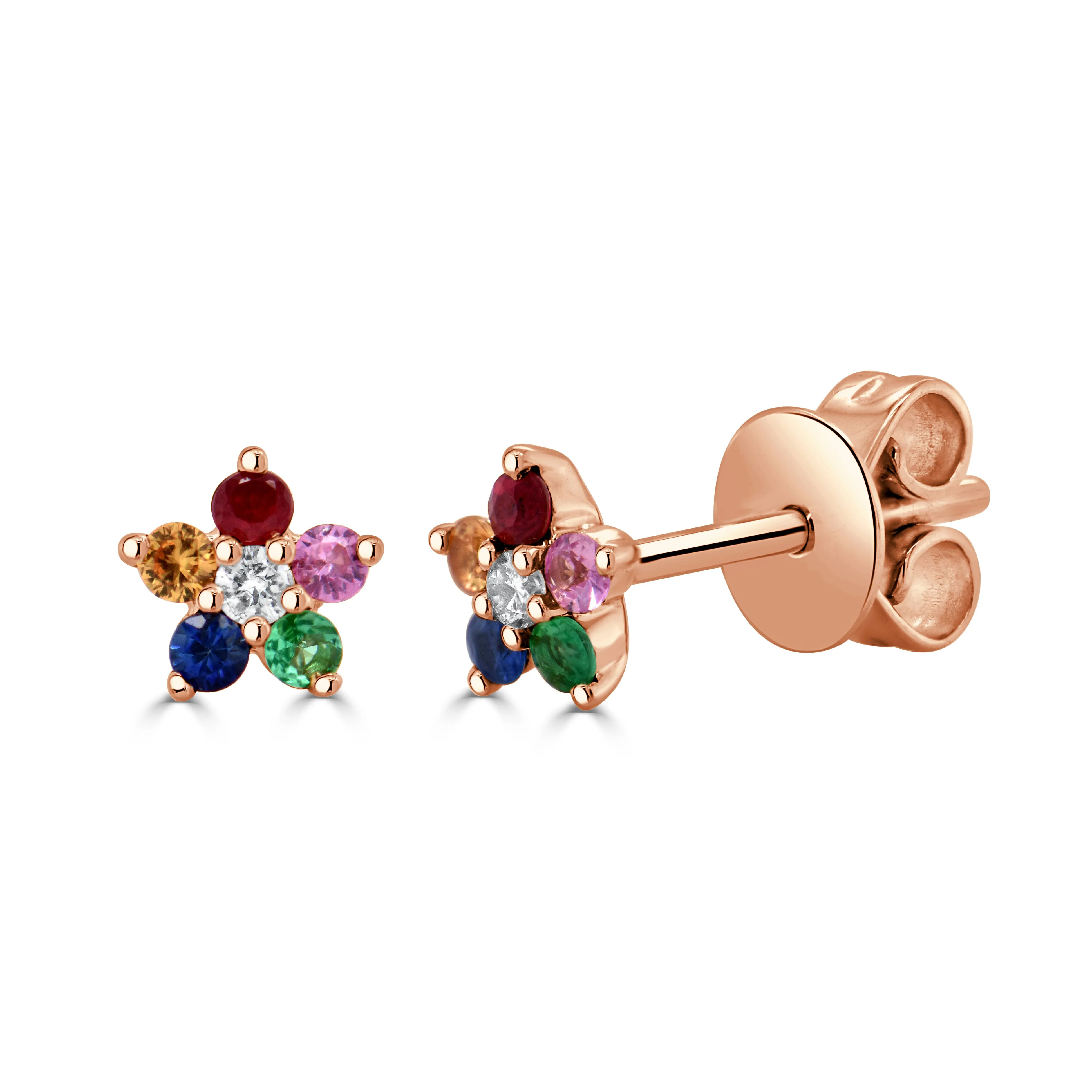 14k Gold & Rainbow Sapphire Flower Studs