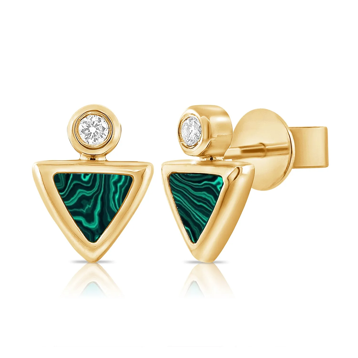 14k Gold Malachite & Diamond Triangle Stud Earrings