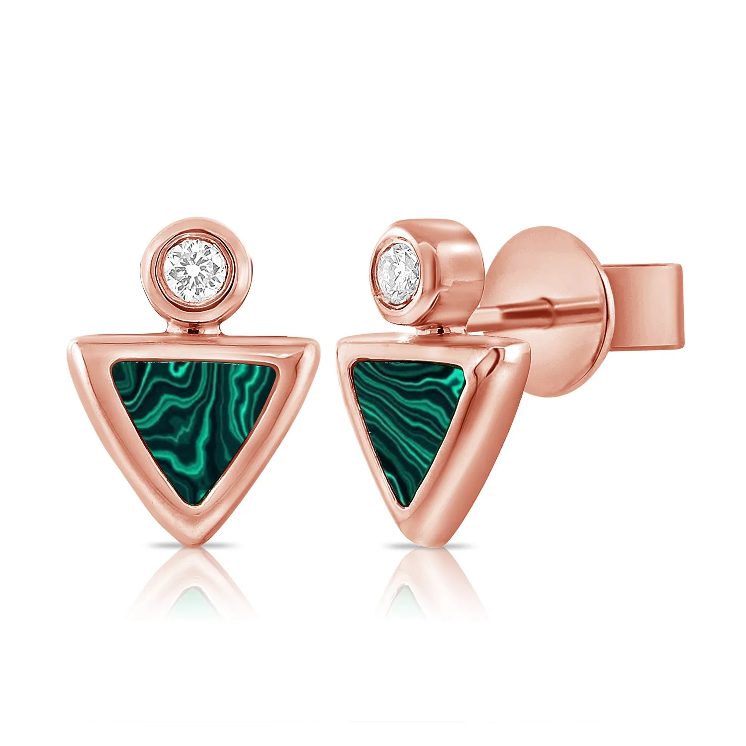 14k Gold Malachite & Diamond Triangle Stud Earrings