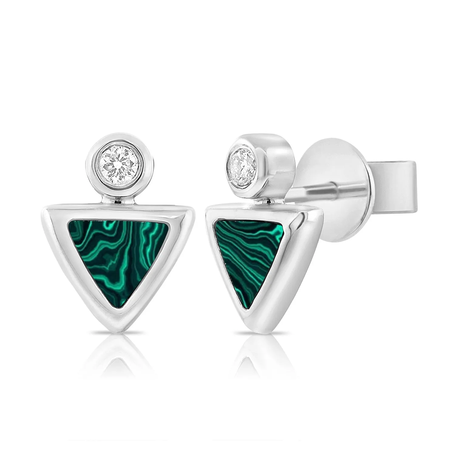 14k Gold Malachite & Diamond Triangle Stud Earrings