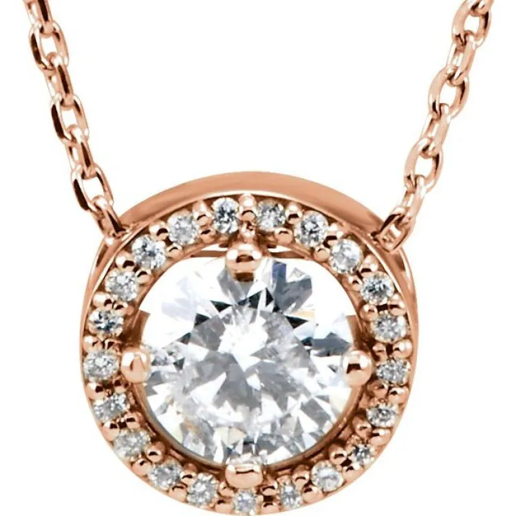 14K Rose 1/2 CTW Natural Diamond Halo-Style 16" Necklace