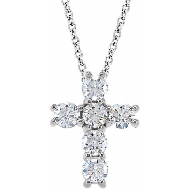 14K White 3/4 CTW Natural Diamond Cross 18" Necklace