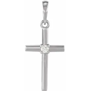 14K White Gold .06 CT Natural Diamond Cross Pendant