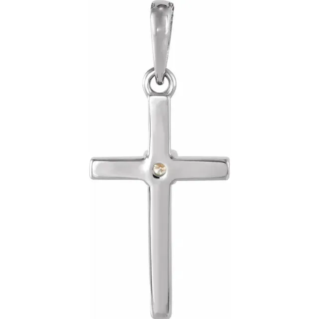 14K White Gold .06 CT Natural Diamond Cross Pendant