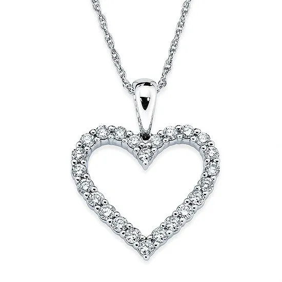 14K White Gold Diamond Heart Necklace .10CTW