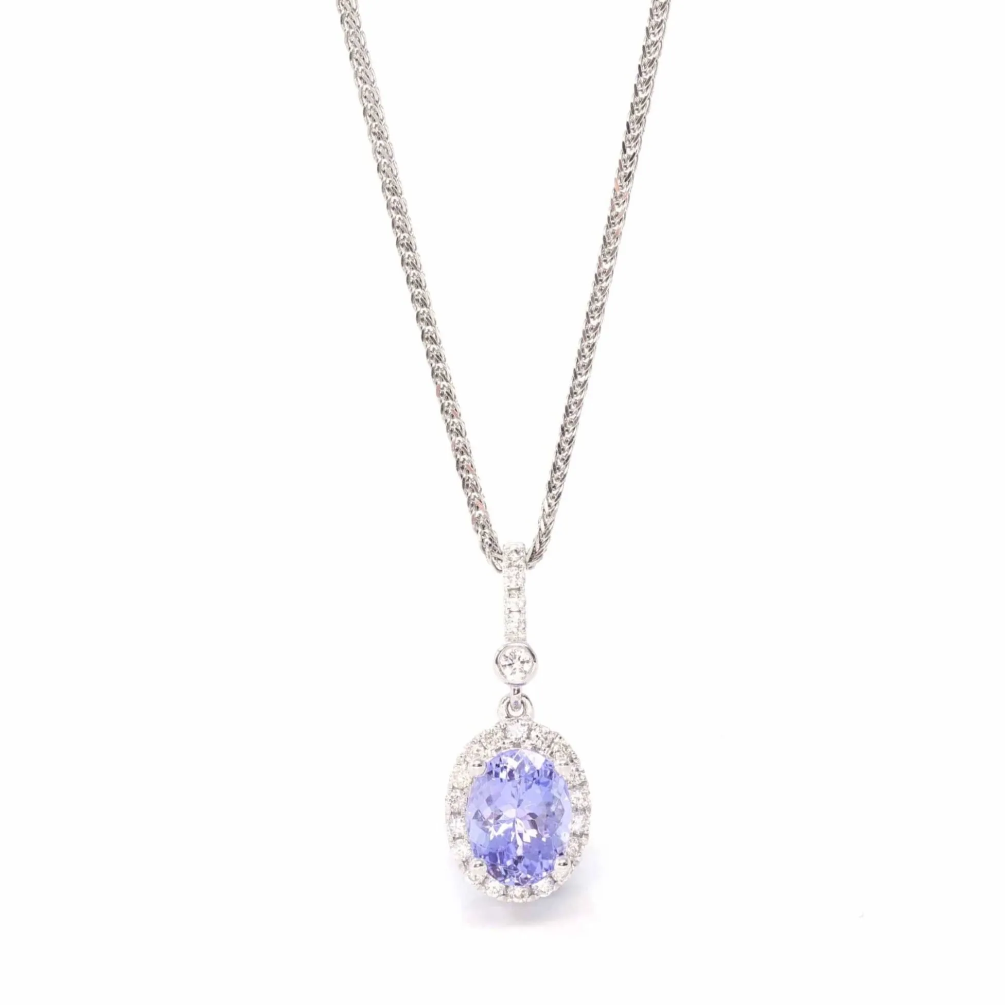 14k White Gold Oval Tanzanite Necklace With Diamonds