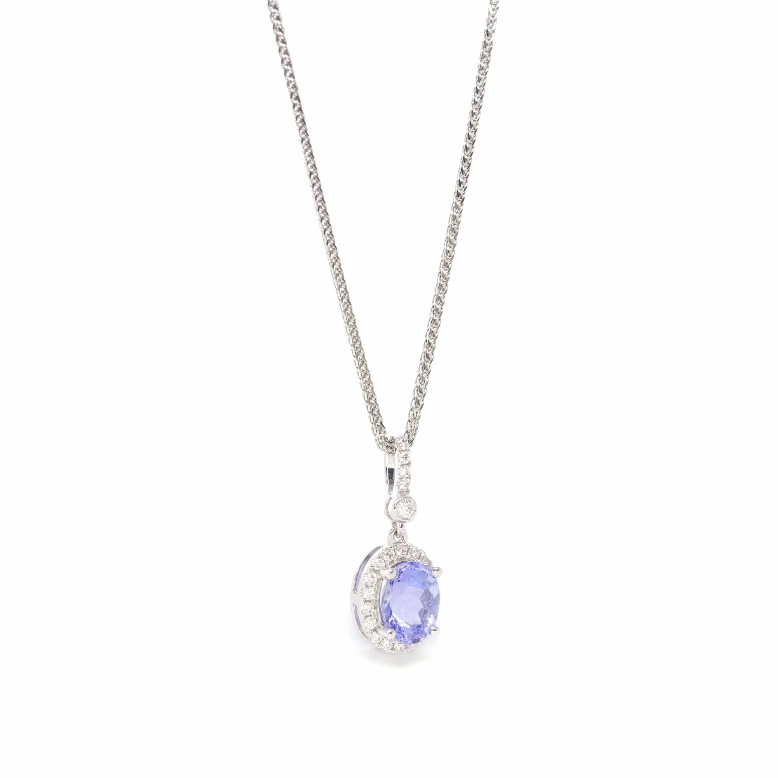 14k White Gold Oval Tanzanite Necklace With Diamonds