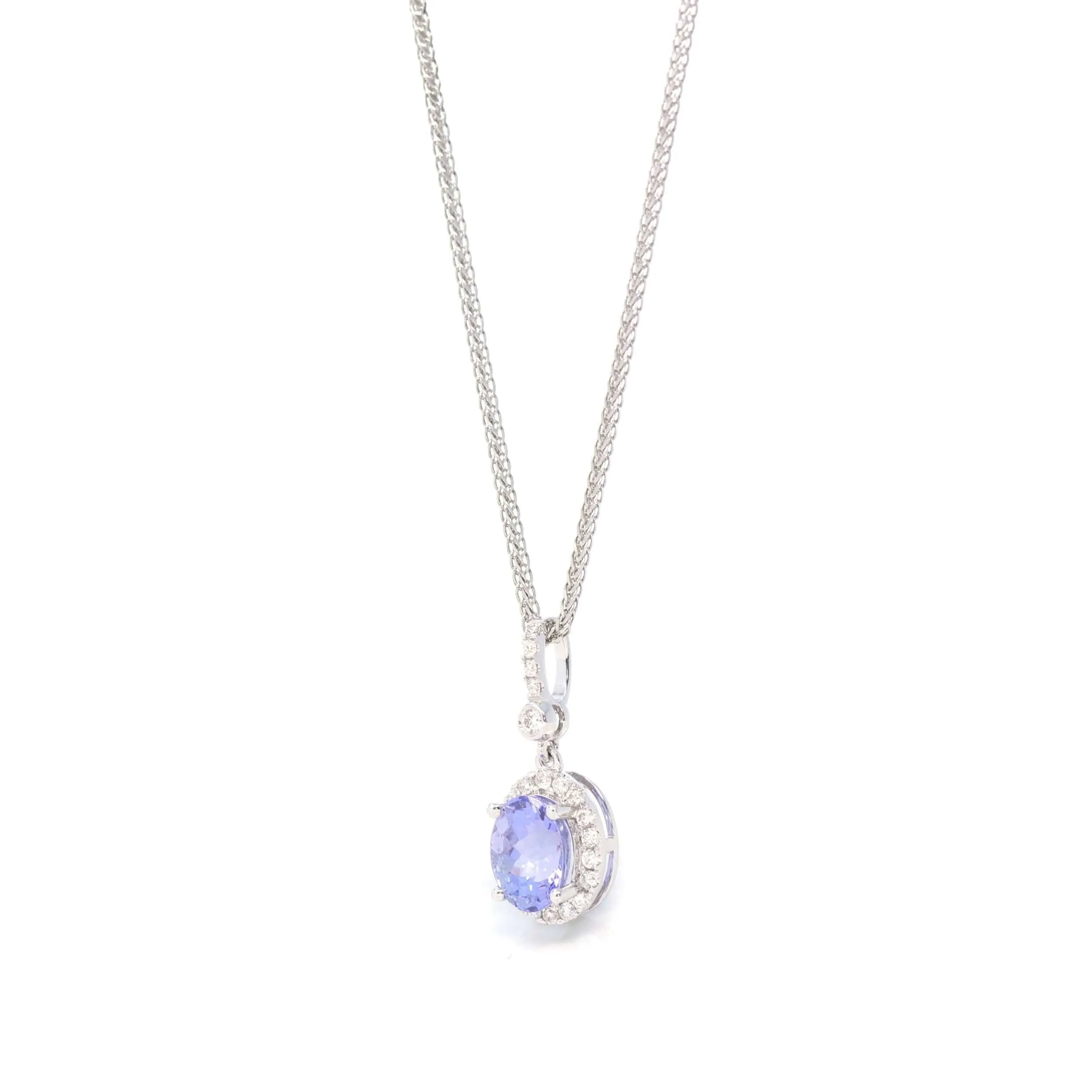 14k White Gold Oval Tanzanite Necklace With Diamonds