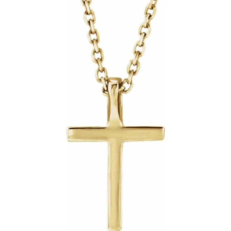 14K Yellow .06 CTW Natural Diamond Petite Cross 16" Necklace