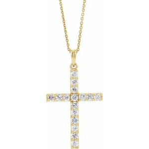 14K Yellow 1 1/4 CTW Natural Diamond Cross 18" Necklace