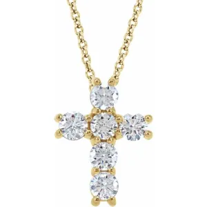 14K Yellow 1/2 CTW Natural Diamond Cross 18" Necklace