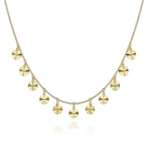 14K Yellow Gold Diamond Cut Disc Drops Necklace