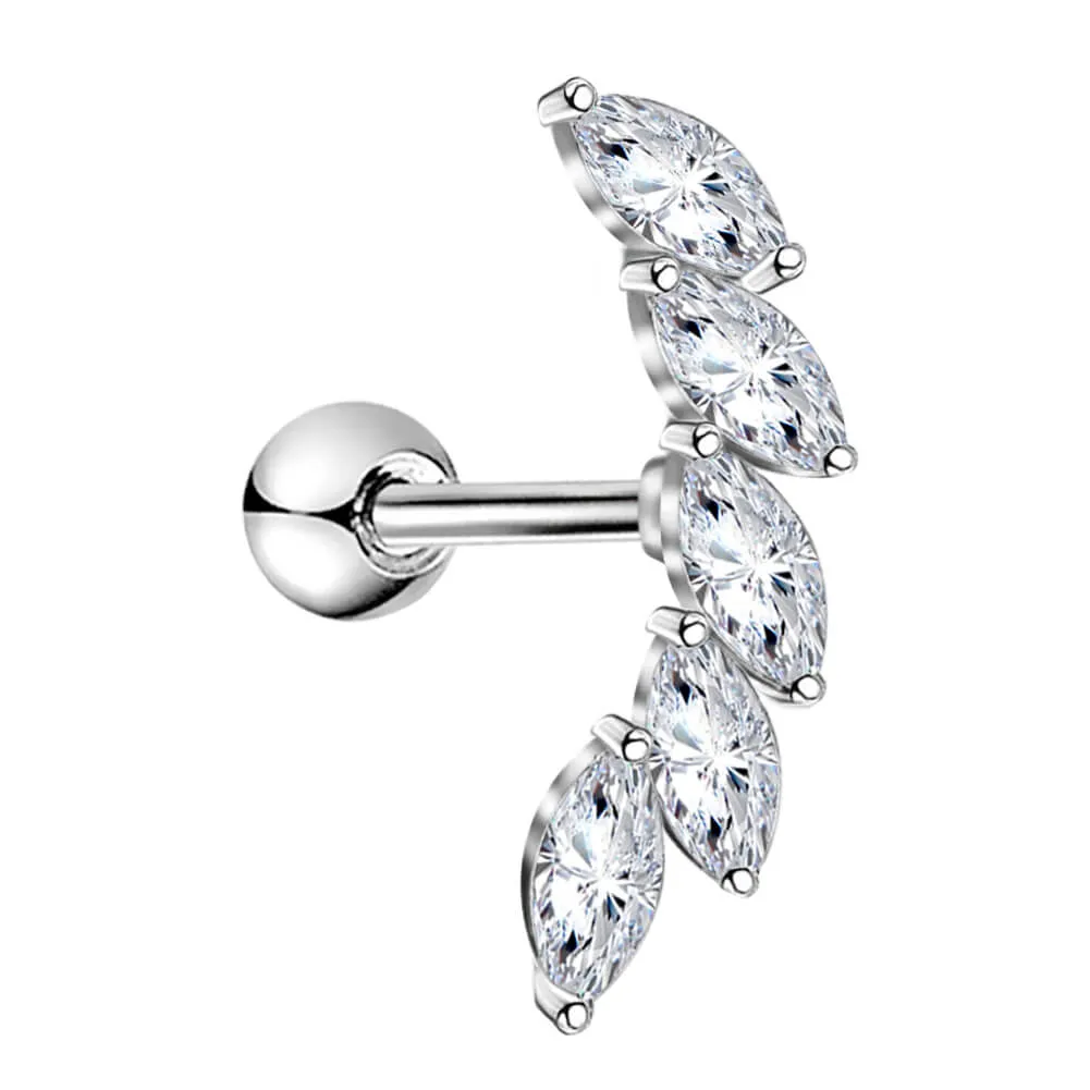 16G Crystal CZ Curved Vine Climber Helix Earring Stud