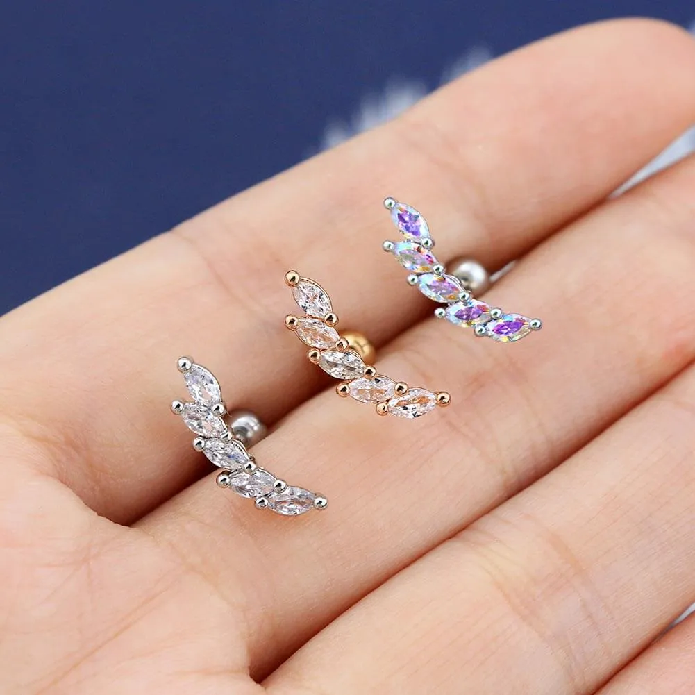 16G Crystal CZ Curved Vine Climber Helix Earring Stud